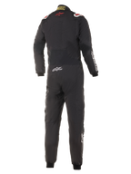 Alpinestars Hypertech Suit, tuta da auto racing, nera con accenti rossi e bianchi, vista posteriore che mostra il logo a stella rosso sulla parte superiore della schiena, branding Hypertech sulla parte inferiore della schiena, design professionale intero per il motorsport