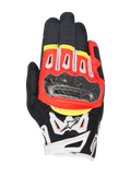 Alpinestars SMX-2 Air Carbon V2, guanti moto a polsino corto, nero con dettagli rosso fluorescente, bianco e giallo, protezione nocche in fibra di carbonio, pannelli in mesh 3D e pelle, design sportivo da strada