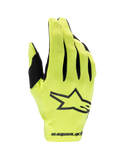 Alpinestars Radar 2025, guanti da motocross, gialli fluo e neri, costruzione leggera a strato singolo per fuoristrada.