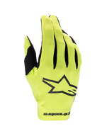 Alpinestars Radar 2025, guanti da motocross, gialli fluo e neri, costruzione leggera a strato singolo per fuoristrada.