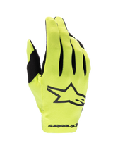 Alpinestars Radar 2025, guanti da motocross, gialli fluo e neri, costruzione leggera a strato singolo per fuoristrada.