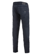 Alpinestars Copper Out V2 Riding Denim, jeans da moto, Rinse Plus Blue, vista posteriore che mostra la vestibilità regular dritta, patch in pelle sulla vita, denim lavaggio scuro per guida urbana su strada