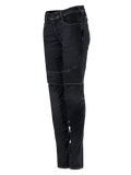 Alpinestars Stella Callie Denim, pantaloni da moto da donna, nero cerato, vestibilità slim con pannelli a fisarmonica a coste sopra le ginocchia, design urbano contemporaneo, vista di profilo