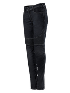 Alpinestars Stella Callie Denim, pantaloni da moto da donna, nero cerato, vestibilità slim con pannelli a fisarmonica a coste sopra le ginocchia, design urbano contemporaneo, vista di profilo
