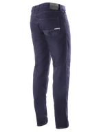 Alpinestars Copper V2 Denim Pants Lunghezza Corta, Rinse Blue, vista posteriore di tre quarti con tasche posteriori e patch in pelle in vita, jeans da moto urbani dal look denim classico