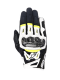 Guanti Alpinestars SMX-2 Air Carbon V2, guanti da moto, nero, bianco e giallo fluo, con protezioni per le nocche in fibra di carbonio, struttura in mesh 3D e pelle, equipaggiamento sportivo da strada con accenti fluorescenti