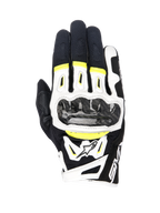 Guanti Alpinestars SMX-2 Air Carbon V2, guanti da moto, nero, bianco e giallo fluo, con protezioni per le nocche in fibra di carbonio, struttura in mesh 3D e pelle, equipaggiamento sportivo da strada con accenti fluorescenti