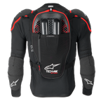 Airbag Alpinestars Tech-Air® Off-Road nero e rosso, vista posteriore con protezione Nucleon CELL e tasca idratazione.