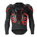 Airbag Tech-Air® Off-Road, giacca protettiva da moto nera e rossa con mesh esagonale e spalle imbottite.