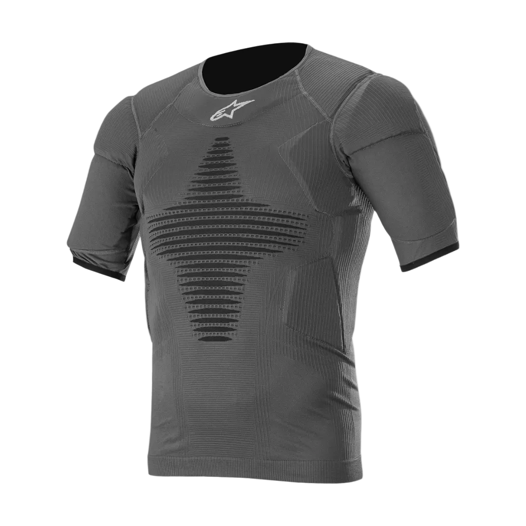 Alpinestars Top intimo tecnico Roost, intimo tecnico da motocross e fuoristrada da uomo, nero antracite, a maniche corte con zone imbottite per protezione dal roost, costruzione a maglia traspirante ed elastica