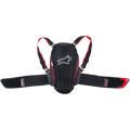Alpinestars Youth Nucleon Kr-Y Back Protector, nero e rosso, con piastra ergonomica traforata e logo bianco, dettagli laterali in rete rossa, spallacci regolabili e ampia fascia renale elastica, equipaggiamento protettivo da moto per giovani piloti