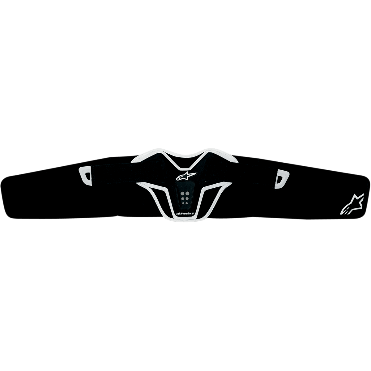 Alpinestars Saturn Kidney Belt, fascia lombare da moto, nero e bianco, design ergonomico curvo con pannello in TPR rinforzato, con fori di ventilazione e logo Alpinestars, equipaggiamento protettivo leggero per fuoristrada