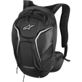 Alpinestars Tech Aero Backpack, zaino da moto, nero con accenti bianchi e argento, profilo aerodinamico con spallacci anatomici imbottiti, molteplici scomparti con cerniera, tasche laterali in rete e profili riflettenti