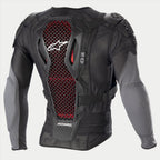 Giacca protettiva Alpinestars Bionic Plus V2, giacca protettiva da motocross, nero e grigio antracite con dettagli a nido d'ape rossi, vista posteriore che mostra il paraschiena con tecnologia Nucleon Cell di Livello 2, tessuto in rete traforata e protezioni integrate per spalle e gomiti.