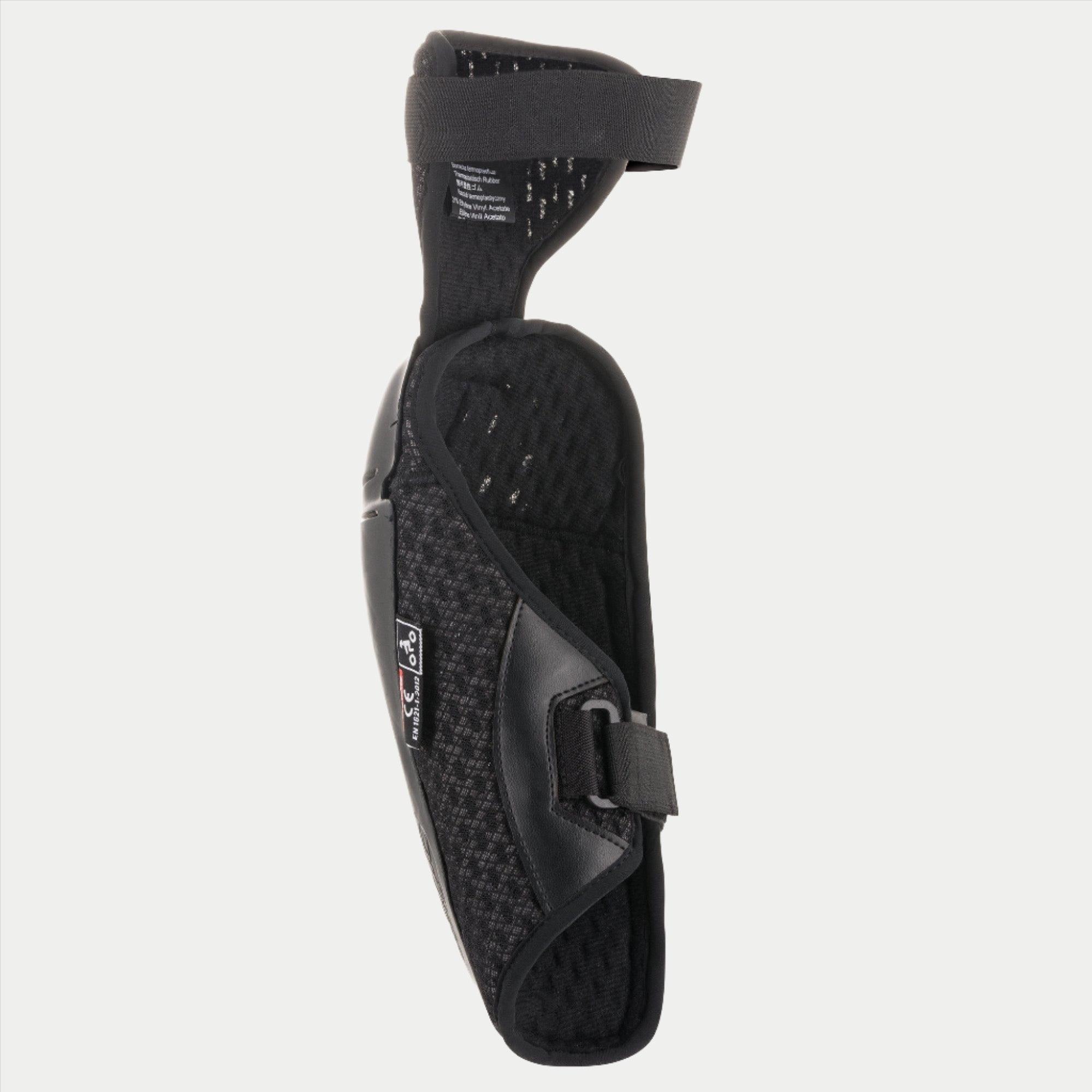 Alpinestars Youth Bionic Plus Elbow Protector, nero, vista interna che mostra la fodera in mesh 3D traspirante e la chiusura a doppia cinghia a strappo, design ergonomico leggero per la protezione motocross dei ragazzi