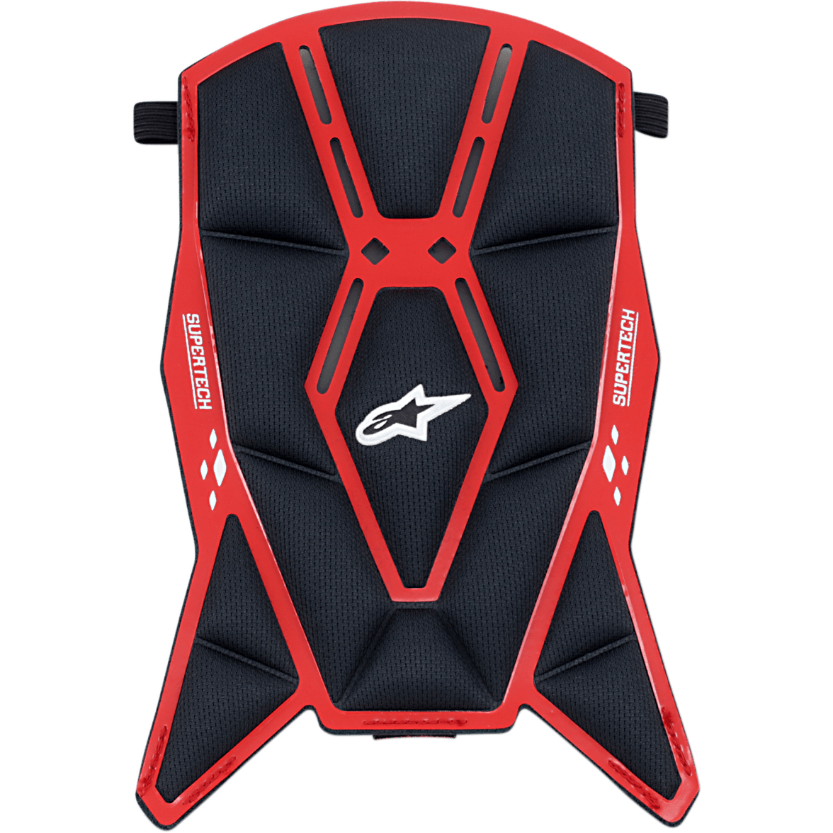 Alpinestars Supertech M10/M8 Helmet Top Pad, imbottitura di ricambio per casco, nero e rosso, con struttura in mesh imbottita e telaio geometrico rosso, logo Astars bianco e marchio Supertech, progettata per il comfort interno del casco da motocross