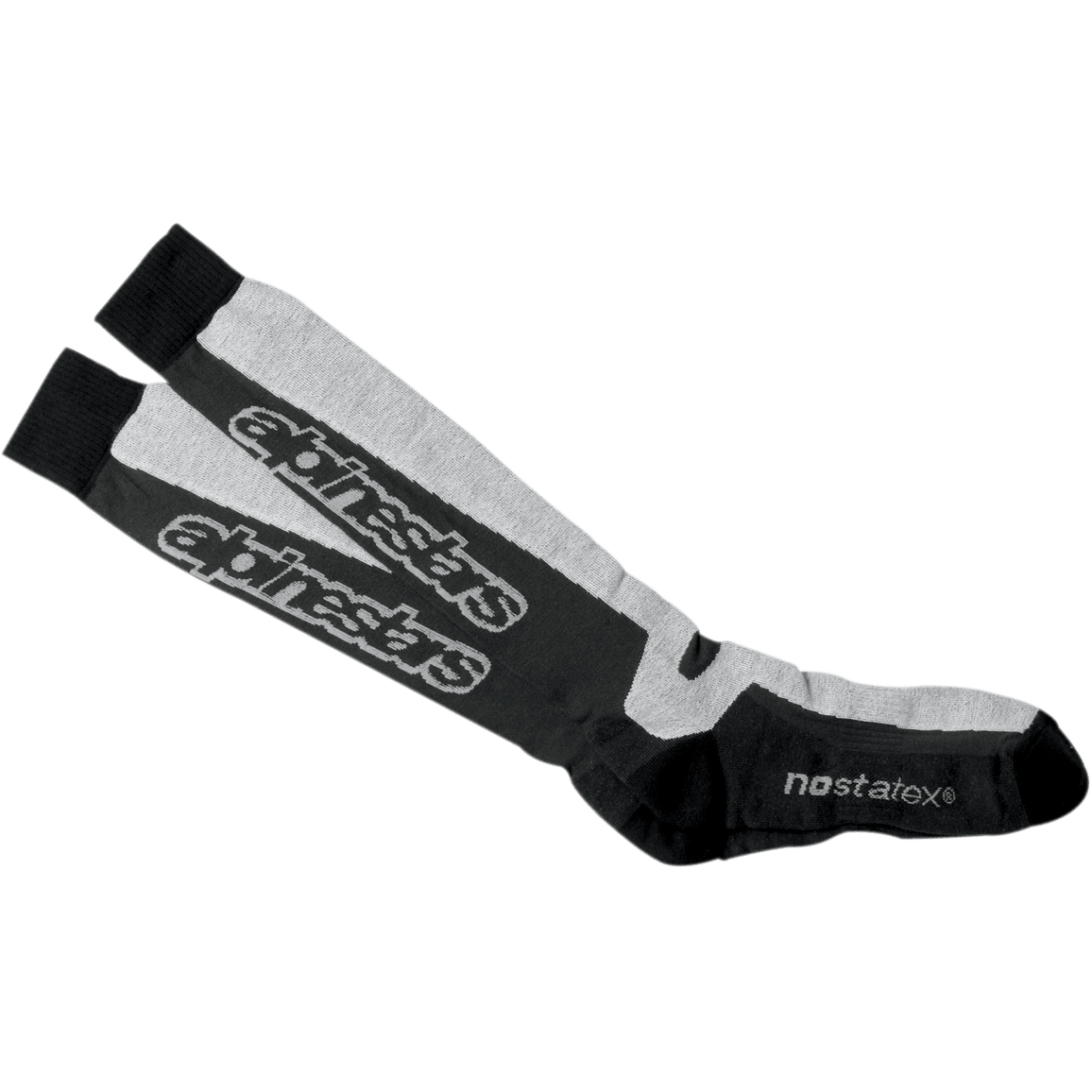 Alpinestars Thermal Tech Socks, calze tecniche da moto lunghe, nero e grigio, maglia tecnica traspirante con tecnologia Nostatex e logo Alpinestars