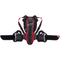 Alpinestars Nucleon KR-3 Back Protector, paraschiena da moto, colore Smoke Black e rosso, con design ergonomico della calotta a traliccio e logo bianco, bretelle regolabili e ampia fascia renale con protezione laterale per le costole, progettato per l'assorbimento degli impatti e la traspirabilità.