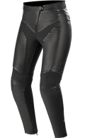 Alpinestars Stella Vika V2, pantaloni da moto in pelle per donna, neri, costruzione in pelle premium con pannelli elasticizzati in aramide, design aderente per una silhouette femminile, protezione certificata CE, abbigliamento urban chic