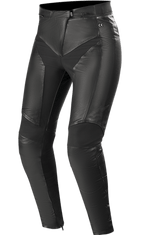 Alpinestars Stella Vika V2, pantaloni da moto in pelle per donna, neri, costruzione in pelle premium con pannelli elasticizzati in aramide, design aderente per una silhouette femminile, protezione certificata CE, abbigliamento urban chic